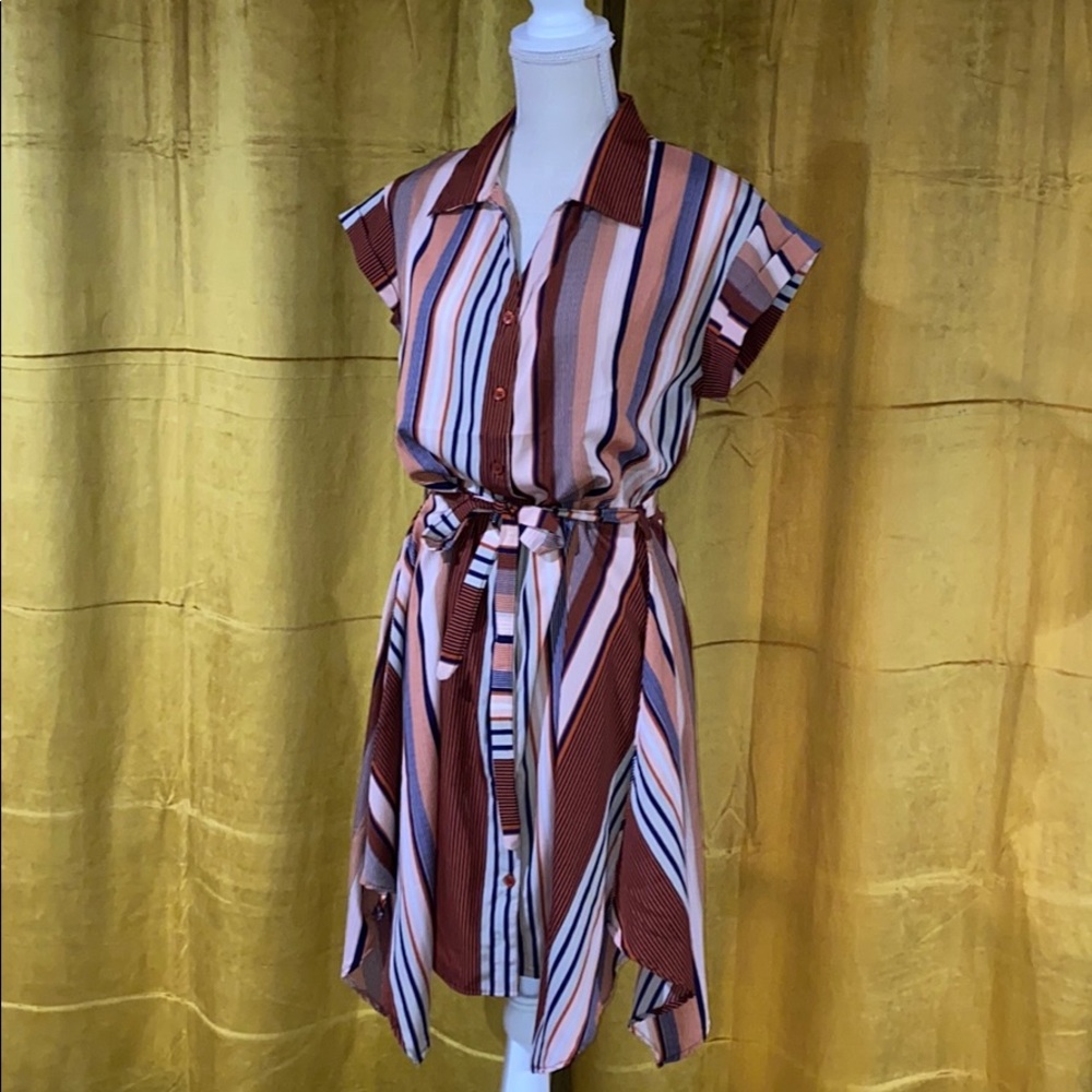 Almost Famous Belted Button-Up Shirt Dress